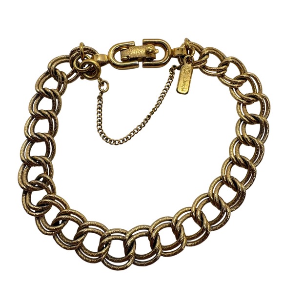 Monet Jewelry - Vintage Monet Gold Tone Double Link Charm Bracelet with Safety Chain